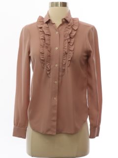 1980's Womens Ruffled Front Prairie Style Secretary Shirt