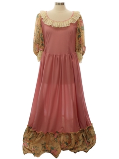 1970's Womens Hippie Prairie Style Prom or Cocktail Dress