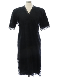 1980's Womens Black Lace Prom Or Cocktail Dress