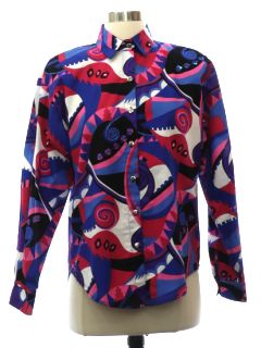 1980's Womens Abstract Geometric Crisp Cotton Shirt