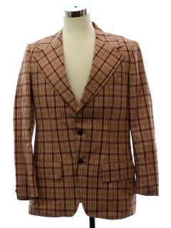 1970's Mens Plaid Seersucker DIsco Blazer Style Sport Coat Jacket