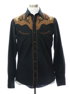 1970's Mens Black Rodeo Style Western Shirt