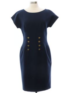 1980's Womens Dark Blue Knit Sheath Dress