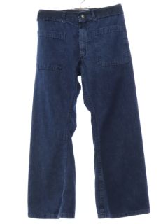 1970's Unisex Seafarer Navy Cotton Denim Bellbottoms Jeans Pants