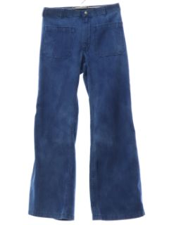 1970's Unisex Grunge Marble Fade Seafarer Navy Denim Bellbottoms Jeans Pants