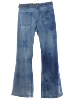 1970's Unisex Grunge Marble Fade Seafarer Navy Denim Bellbottoms Jeans Pants