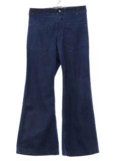 1970's Unisex Faded Seafarer Navy Denim Bellbottoms Jeans Pants