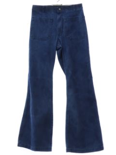 1970's Unisex Grunge Marble Fade Seafarer Navy Denim Bellbottoms Jeans Pants