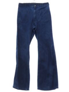 1970's Unisex Grunge Marble Fade Seafarer Navy Denim Bellbottoms Jeans Pants