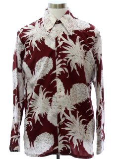 1970's Mens Pineapples with Vulvas Hawaiian Print Disco Style Shirt