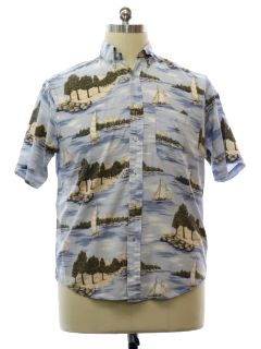 1990's Mens Rayon Sailboat Themed Shirt