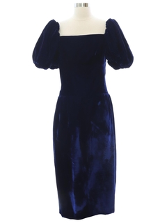 1980's Womens Blue Velvet Prom Or Cocktail Dress