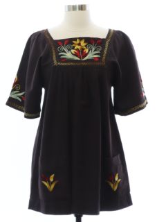 1970's Womens Dark Brown Hippie Tunic Shirt