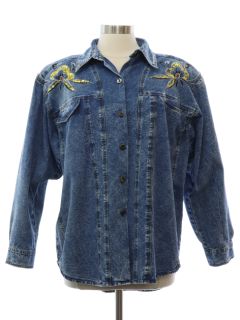 1980's Womens Totally 80s Look Acid Washed Denim Shirt Jacket