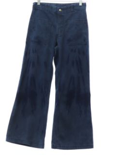 1970's Unisex Seafarer Grunge Marble Fade Seafarer Navy Denim Bellbottoms Jeans Pants