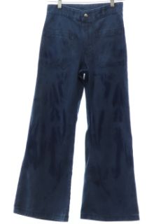 1970's Unisex Seafarer Grunge Marble Fade Seafarer Navy Denim Bellbottoms Jeans Pants