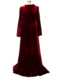 1960's Womens Velvet Cocktail Maxi Dress