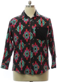 1980's Mens Geometric Print Southwestern Style Western Shirt