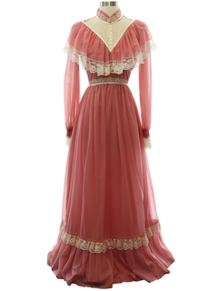 1970's Womens Prairie Style Prom Or Cocktail Dress