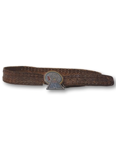 1980's Mens Accessories - Totally 80s Grunge Leather Hippie Civilian Activities Council Woven Tooled Leather Belt
