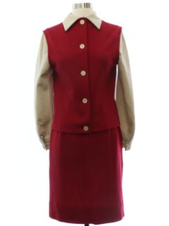 1960's Womens Jonathan Logan Designer Mod Wool Knit Suit