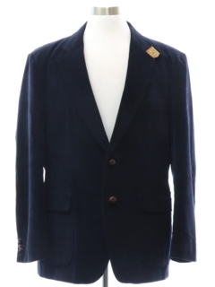 1980's Mens Dark Blue Cotton Blazer Style Sport Coat Jacket