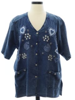 1980's Womens Totally 80s Kitschy Oversized Denim Shirt