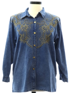 1980's Womens Totally 80s Look Beadazzled Denim Shirt