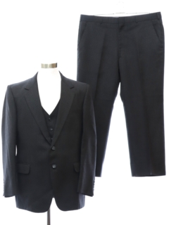 1980's Mens Charcoal Grey Pinstriped Three Piece Wool Suit