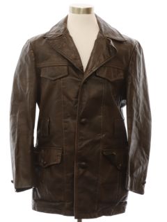 1970's Mens Mod Leather Car Coat Jacket