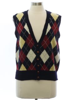 1980's Womens Wool Preppy Argyle Sweater Vest