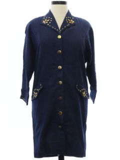 1980's Womens Totally 80s Dark Blue Dress