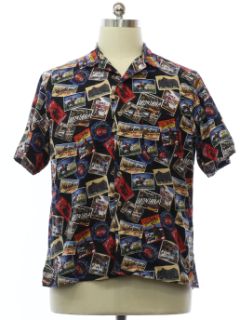 1990's Mens Cotton Graphic Print Travel Theme Sport Shirt
