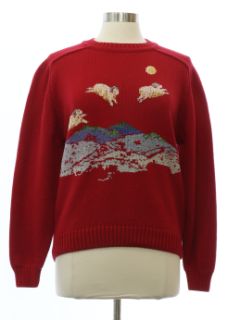 1980's Womens Lands End Intarsia Knit Sweater
