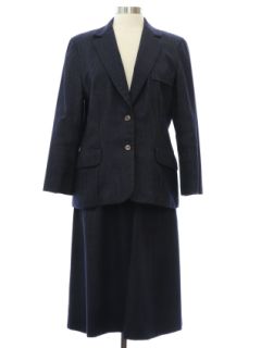 1980's Womens Dark Blue Pinstriped Wool Suit
