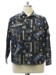 1990's Mens Geometric Print Southwestern Style Western Shirt