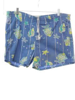 1980's Mens Fish Print Swim Shorts
