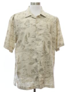 1990's Mens Lands End Linen Blend Hawaiian Shirt