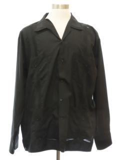 1980's Mens Black Guayabera Shirt