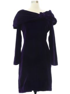 1980's Womens Purple Velvet Cocktail or Prom Mini Dress