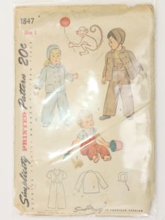 1940's Unisex Childs Sewing Pattern
