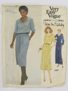 1980's Womens Vogue Designer Large Format Diane Von Furstenberg Sewing Pattern
