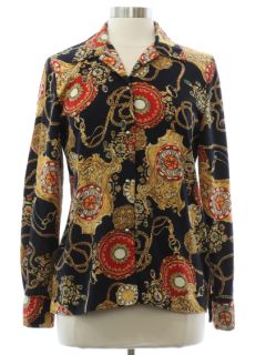 1970's Womens Print Disco Style Secretary Shirt