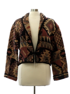1980's Womens Flashback Totally 80s Heavy Tapestry Cloth Equestrian Style Jacket