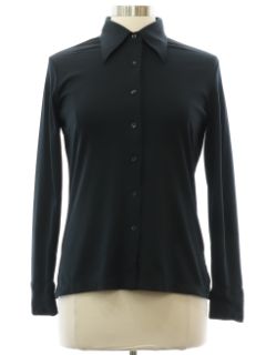 1970's Womens Black Solid Disco Shirt