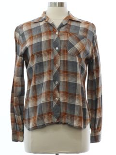 1960's Womens Rayon Gabardine Plaid Shirt