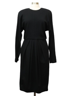 1980's Womens Totally 80s Black Wool Dress