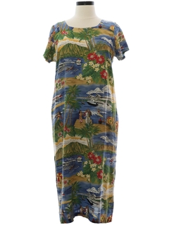 1980's Womens Rayon Hawaiian Dress