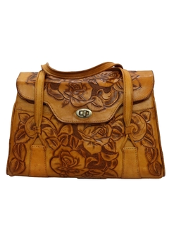 1970's Womens Accessories - Tooled Leather Trapezoid Purse