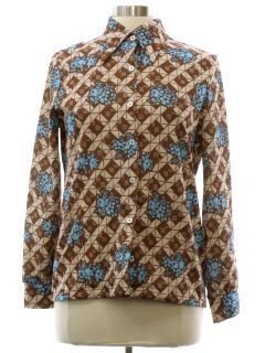 1970's Womens Knit Print Disco Shirt